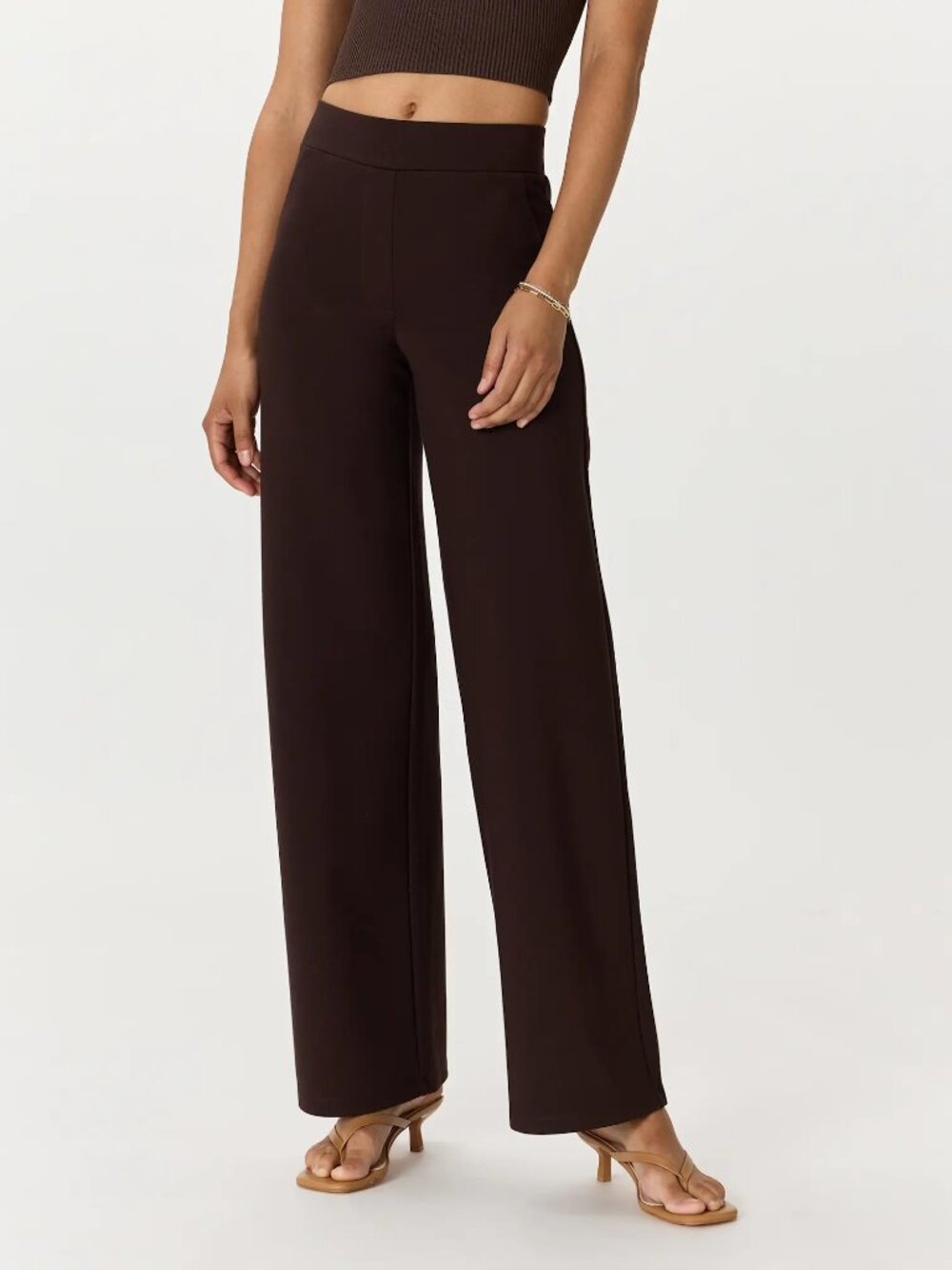Quince Ultra-Stretch Ponte Pull On Wide Leg Pants Comfy in Espresso Size XS NWT